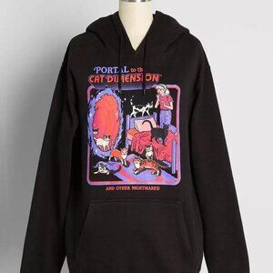 MODCLOTH The Purr-fect Portal Graphic Hoodie - Vintage-Inspired - Black - SMALL